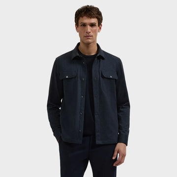 Micro Check Performance Knit Overshirt in Navy
