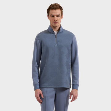 Soft Touch Geometric Jacquard 1/4 Zip Pullover in Steel