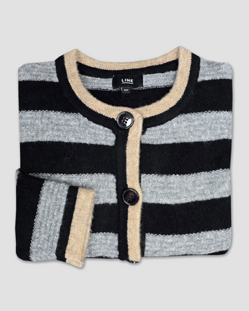 Rowena Cardigan in Peppercorn Stripe