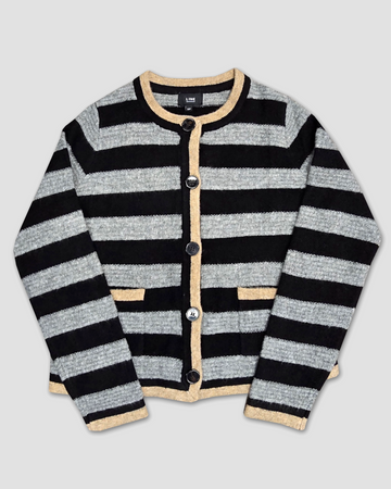 Rowena Cardigan in Peppercorn Stripe