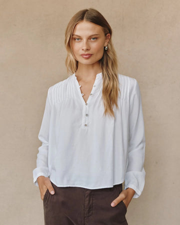 Long Sleeve Pintuck Pullover in White