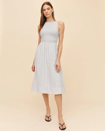 Mixed Crew Neck Midi Dress in Minted Sage