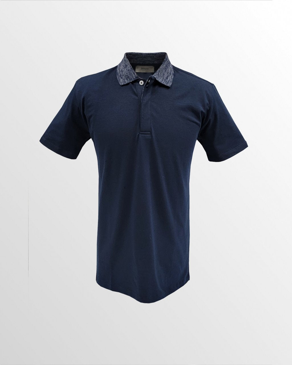 Ferrante Polo in Navy with Knit Contrast Collar