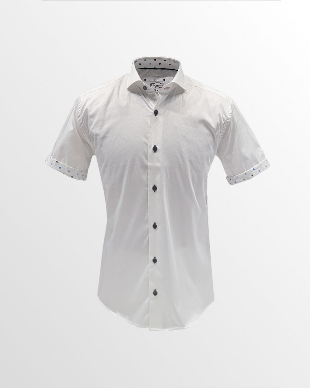 7 Downie St. Short Sleeve Sport Shirt in Solid White with Blue Contrast