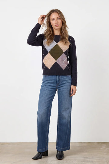 Alpaca Blend Pullover in Multi Diamond Print