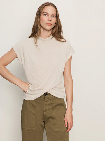 Draped Sleeveless Mock Neck in Mother of Pearl