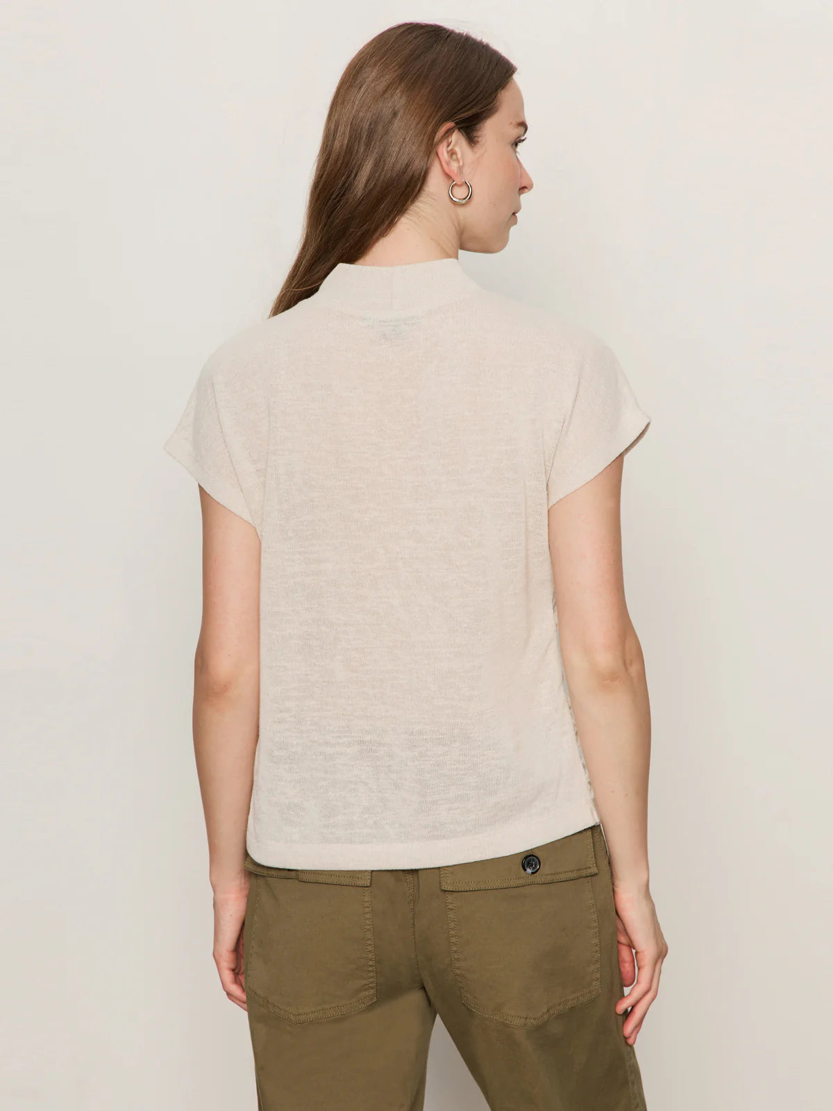 Draped Sleeveless Mock Neck in Mother of Pearl
