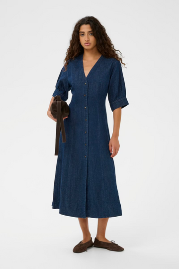 Chaman Daria Dress in Dark Blue Denim
