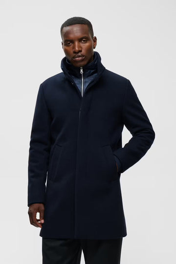 Harvey Wool Coat in Dark Navy