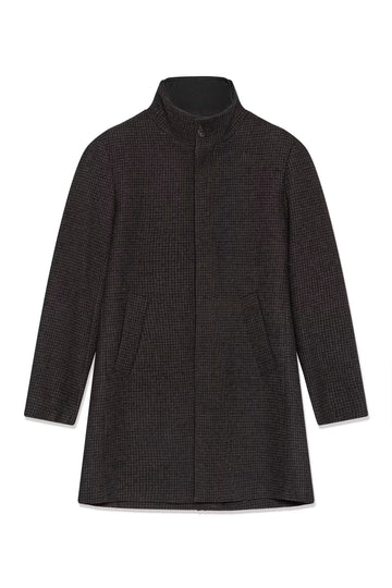 Harvey Wool Coat in Houndstooth Dark Navy