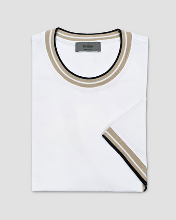 Contrast Collar T-Shirt in Textured White