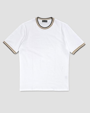 Contrast Collar T-Shirt in Textured White