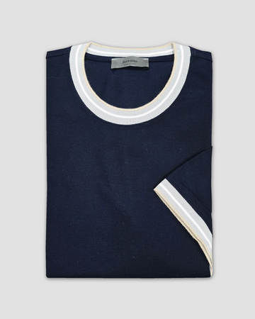 Contrast Collar T-Shirt in Textured Navy
