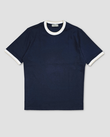 Contrast Collar T-Shirt in Textured Navy