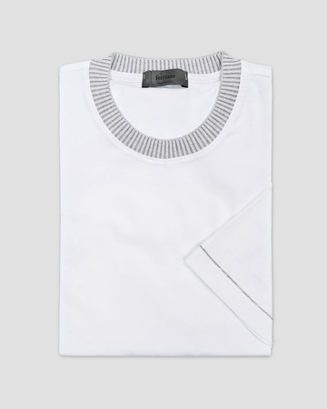 Contrast Collar T-Shirt in White and Grey