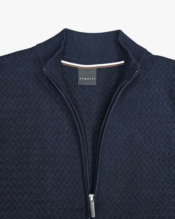 Basket Weave Full Zip Knit Jacket in Navy