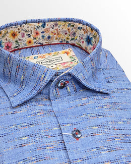 Cotton Blend Sport Shirt in Indigo Multi Stripe
