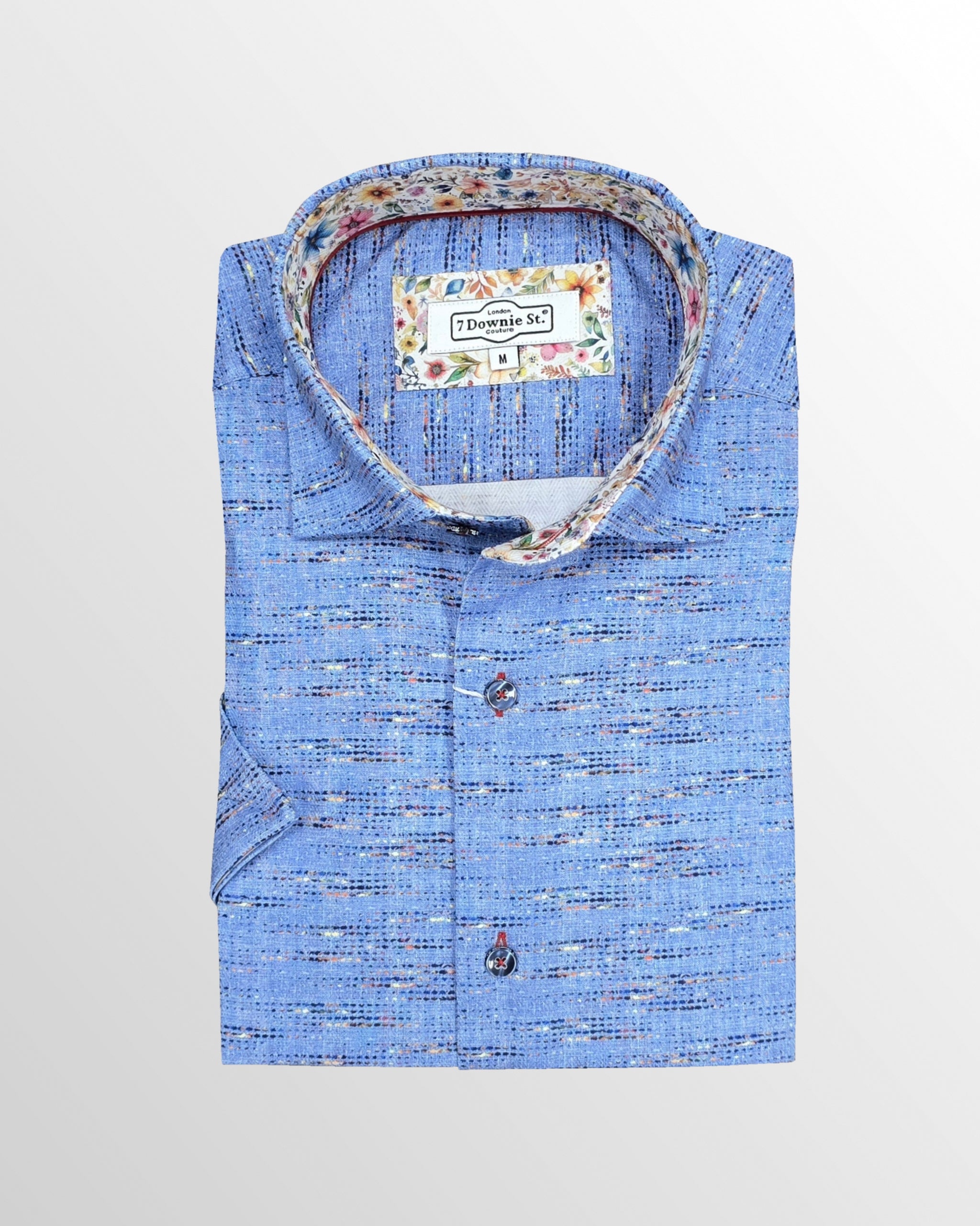 Cotton Blend Sport Shirt in Indigo Multi Stripe
