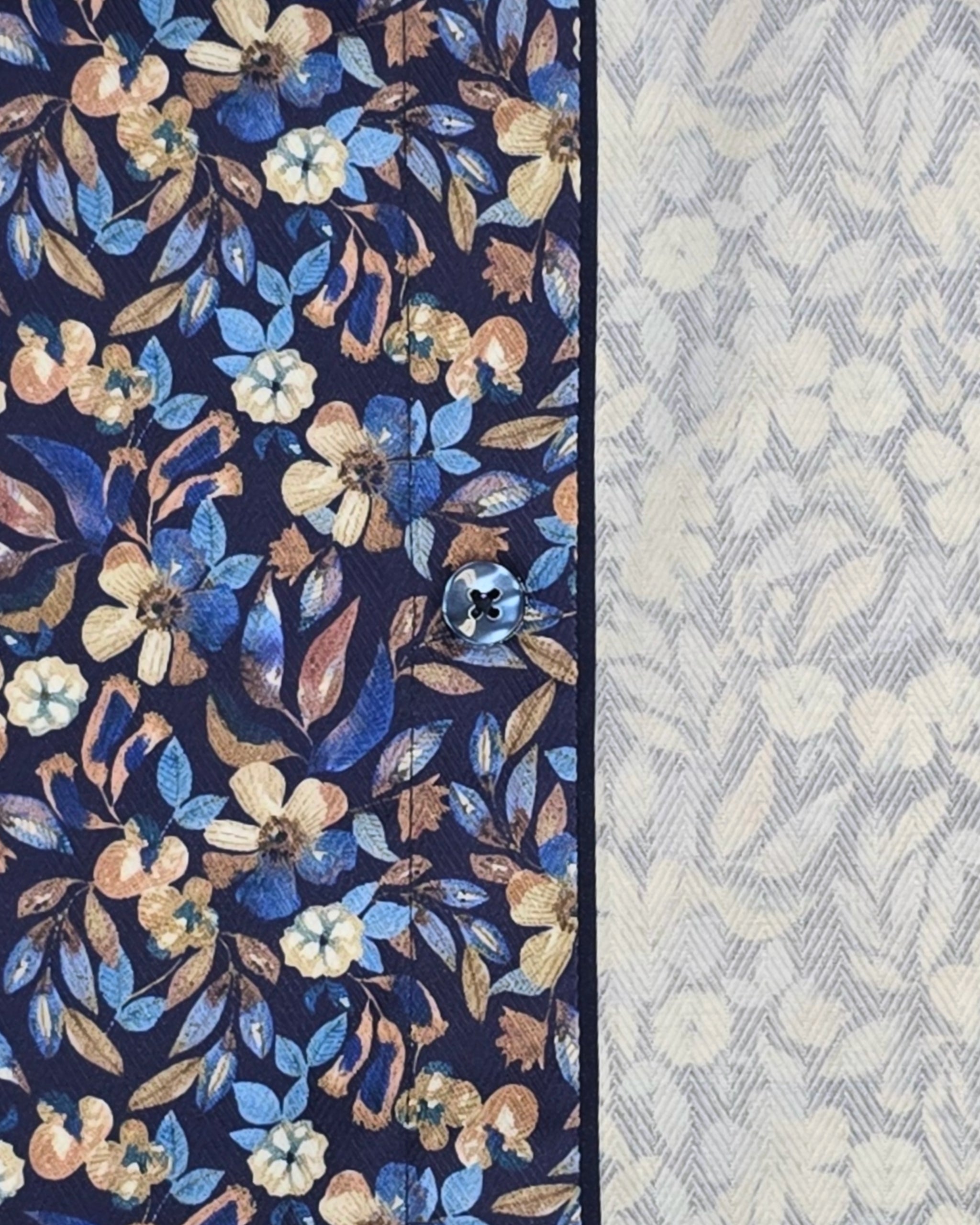 Cotton Blend Sport Shirt in Navy/Beige