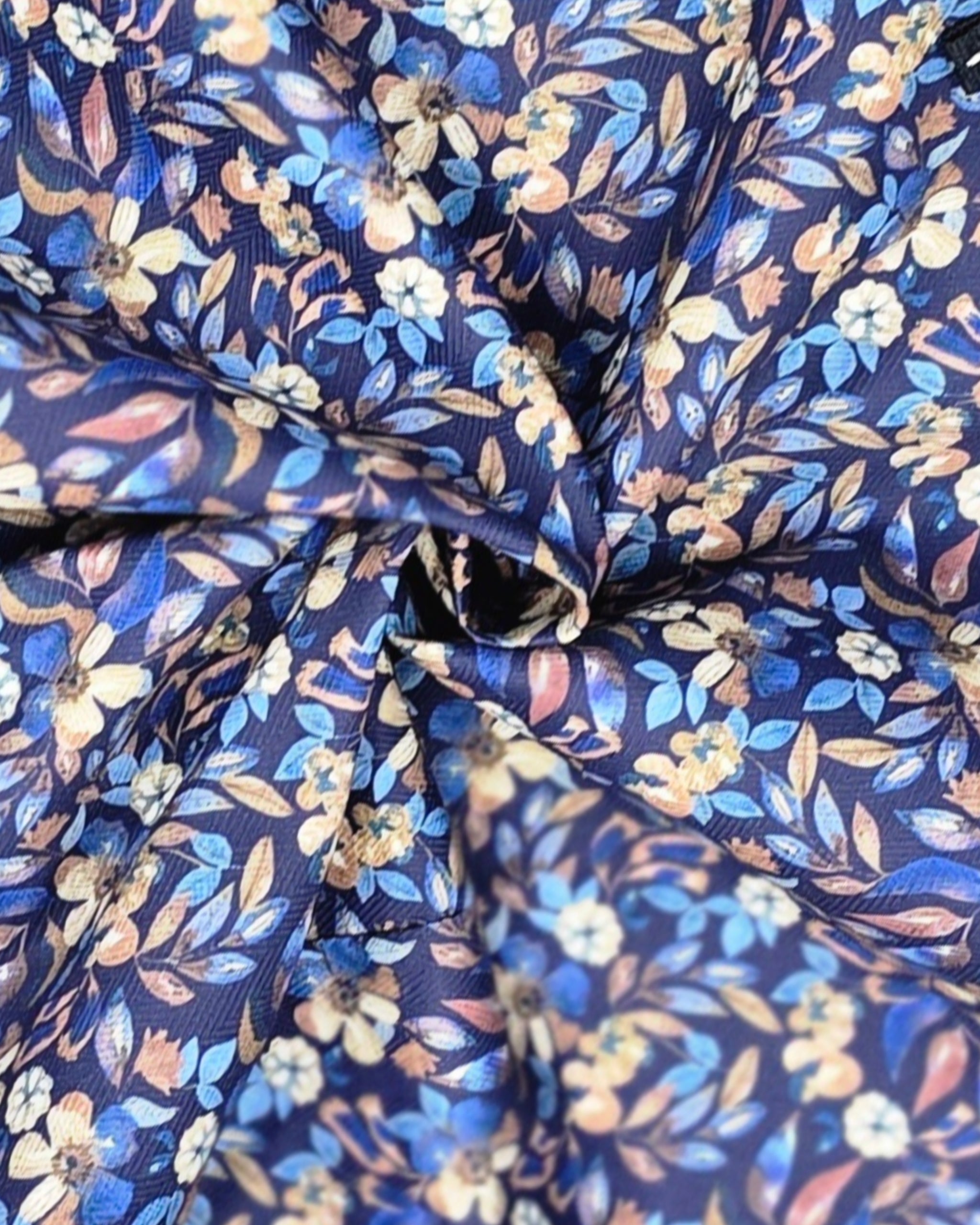 Cotton Blend Sport Shirt in Navy/Beige