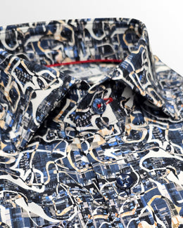 Cotton Blend Stretch Sport Shirt in Urban Abstract