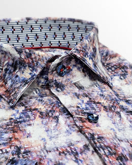 Cotton Blend Stretch Sport Shirt in Feathered Pattern