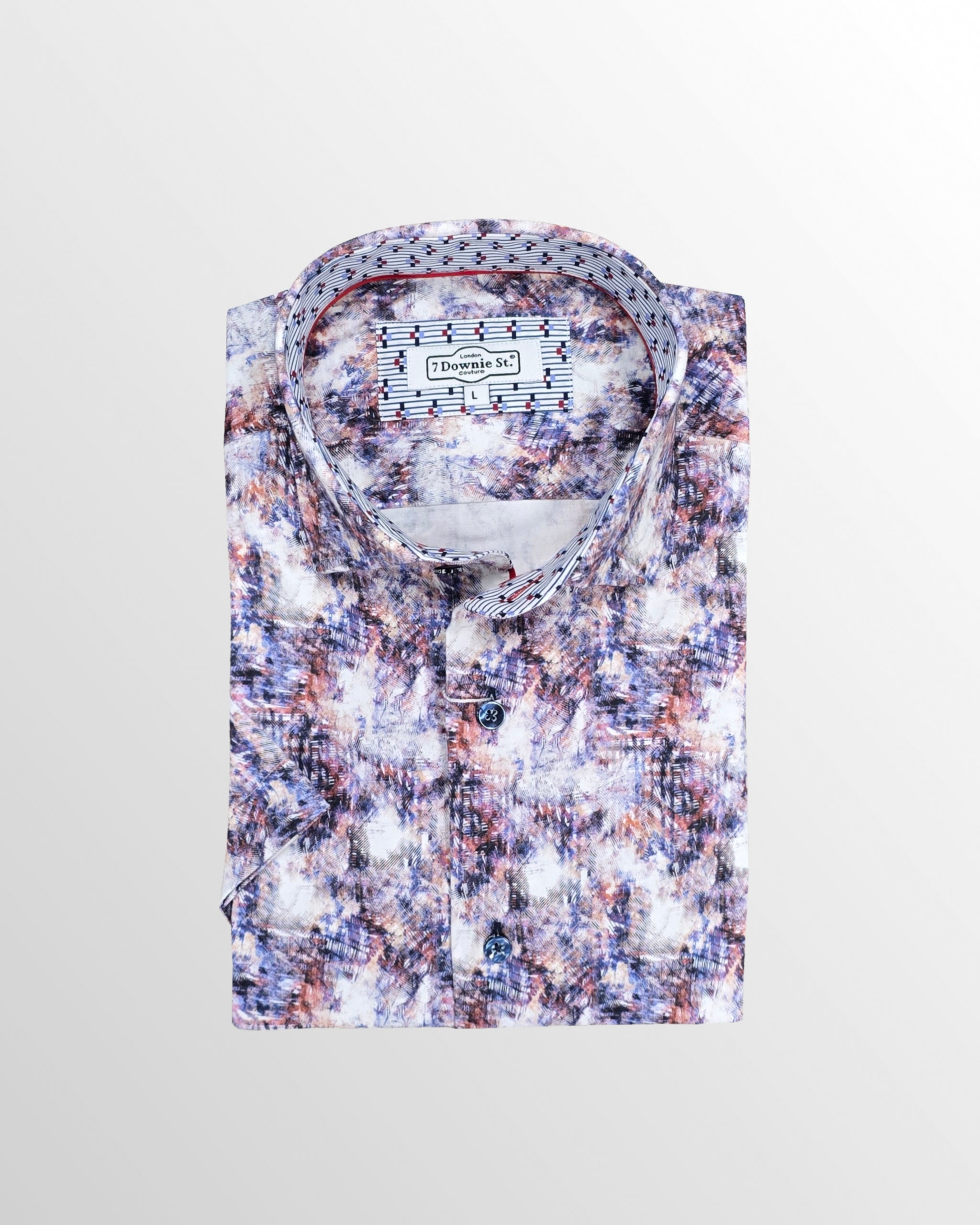 Cotton Blend Stretch Sport Shirt in Feathered Pattern
