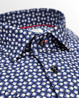 Cotton Blend Stretch Sport Shirt in Navy Contrast Tile