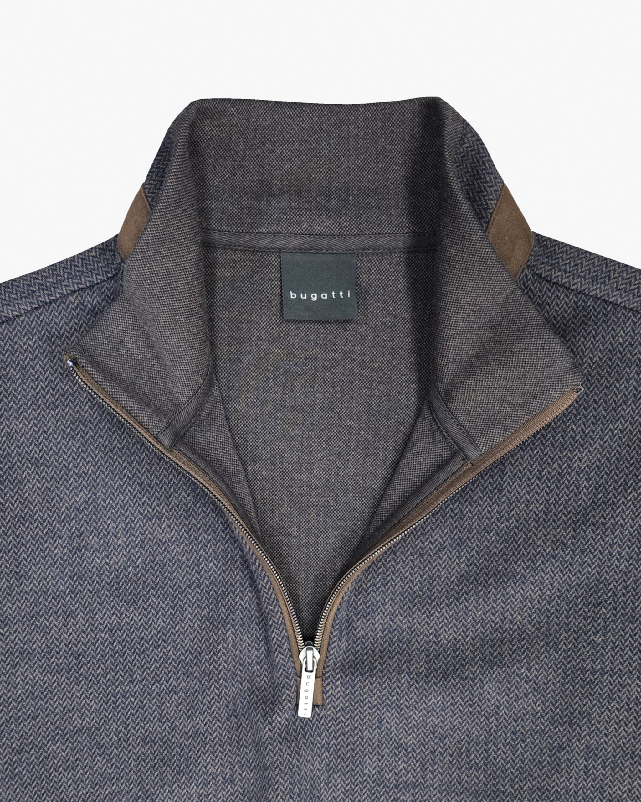1/4 Zip Herringbone Sweater in Navy/Brown