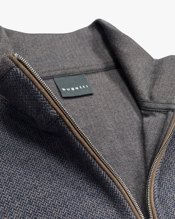 1/4 Zip Herringbone Sweater in Navy/Brown