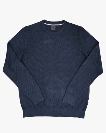 Textured Cotton Cashmere Pullover in Navy