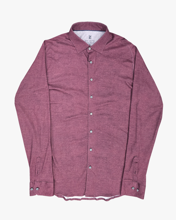 Jersey Stretch Slim Fit Casual Shirt in Horizontal Berry Stripe