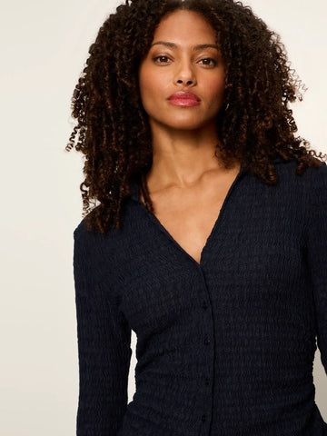 Juno Textured Button Front Top in Navy Blazer