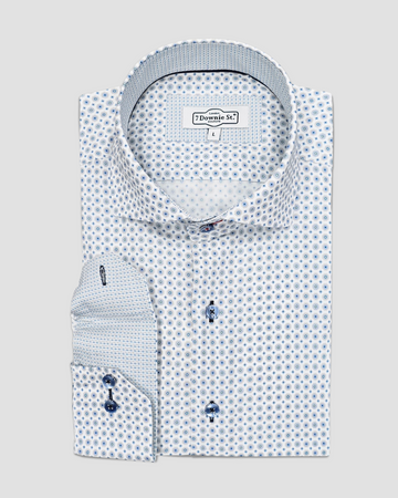 Long Sleeve Casual Shirt in White Blue Mosiac