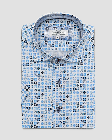 Short Sleeve Casual Shirt in Blue Tile