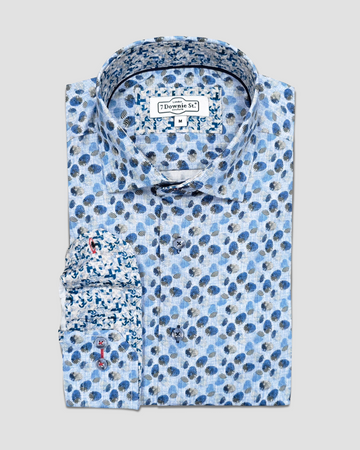 Long Sleeve Casual Shirt in Blue Oval Print