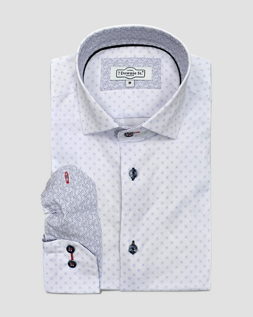 Long Sleeve Casual Shirt in White Blue Tiles