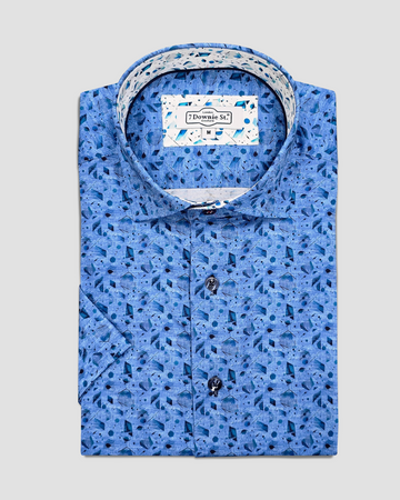 Short Sleeve Casual Shirt in Blue Abstract