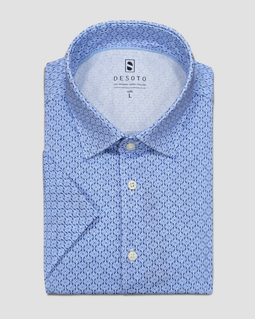 Short Sleeve Jersey Stretch Shirt in Blue Pattern