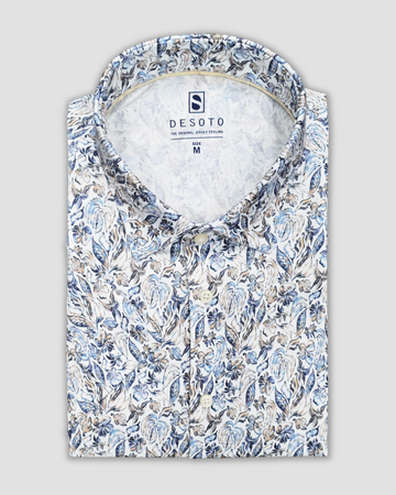 Short Sleeve Jersey Stretch Shirt in Blue/Tan Foliage