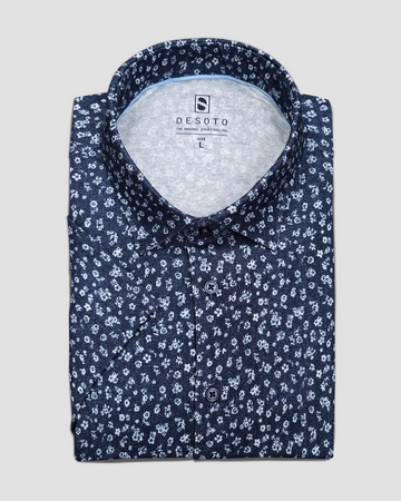 Short Sleeve Jersey Stretch Shirt in Navy Floral