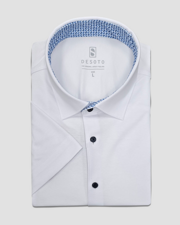 Short Sleeve Jersey Stretch Shirt in White with Contrast