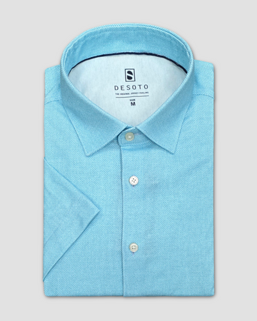 Short Sleeve Jersey Stretch Shirt in Oxford Teal