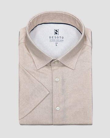 Short Sleeve Jersey Stretch Shirt in Oxford Beige