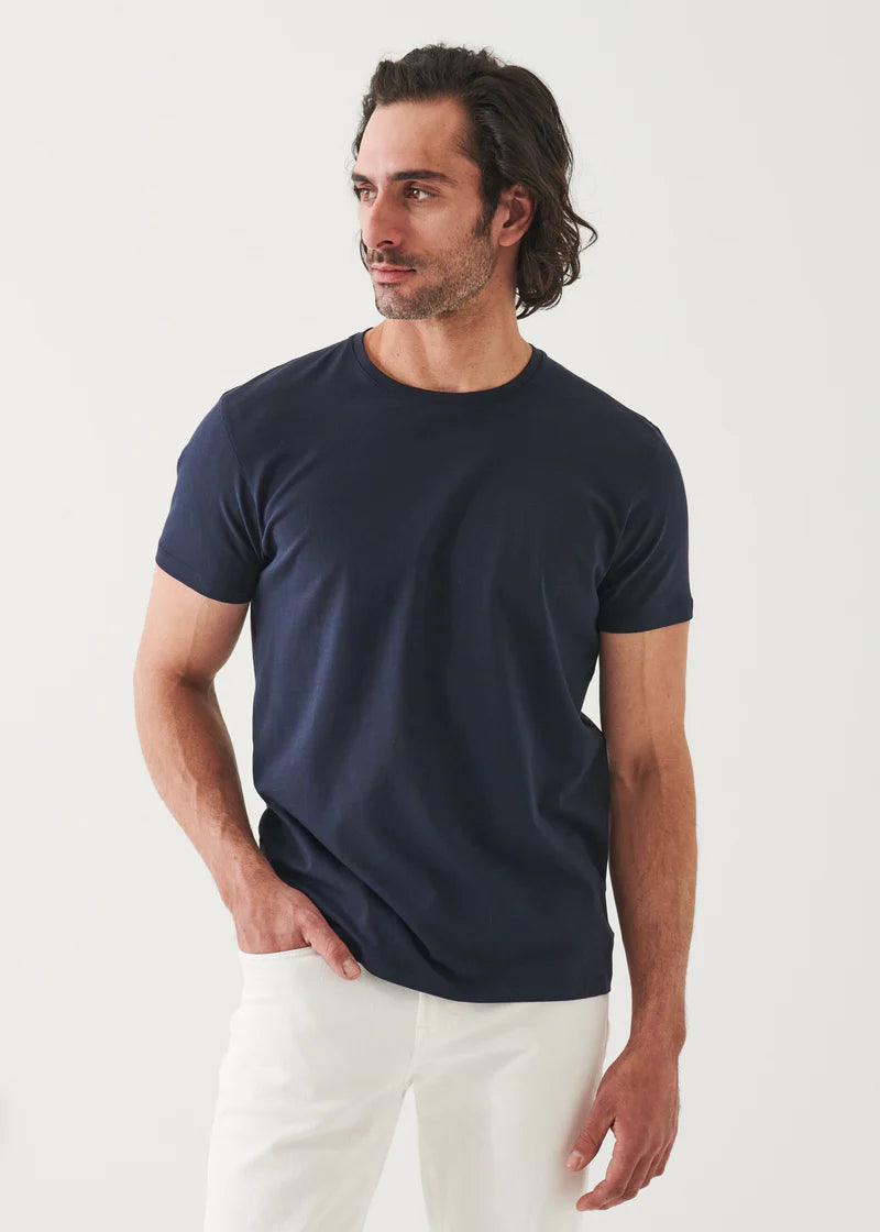 Patrick Assaraf Iconic Pima Cotton Stretch T-Shirt in Navy