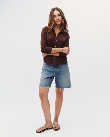 Button Up Knit Top in Dark Chestnut