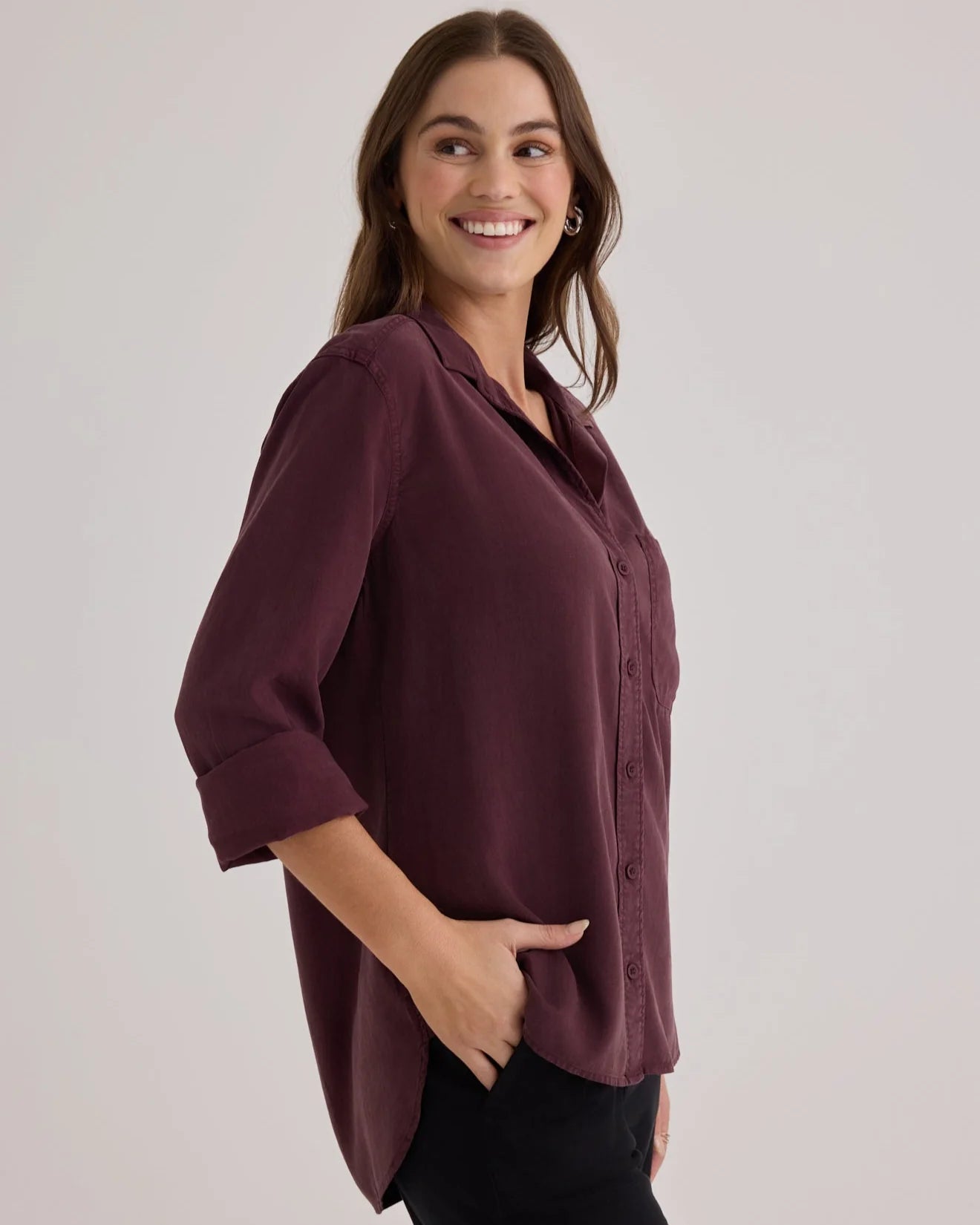 Button Down Shirt in Pinot Noir