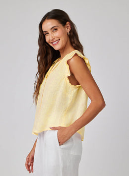 Linen Ruffle Sleeve Top in Dahlia Yellow