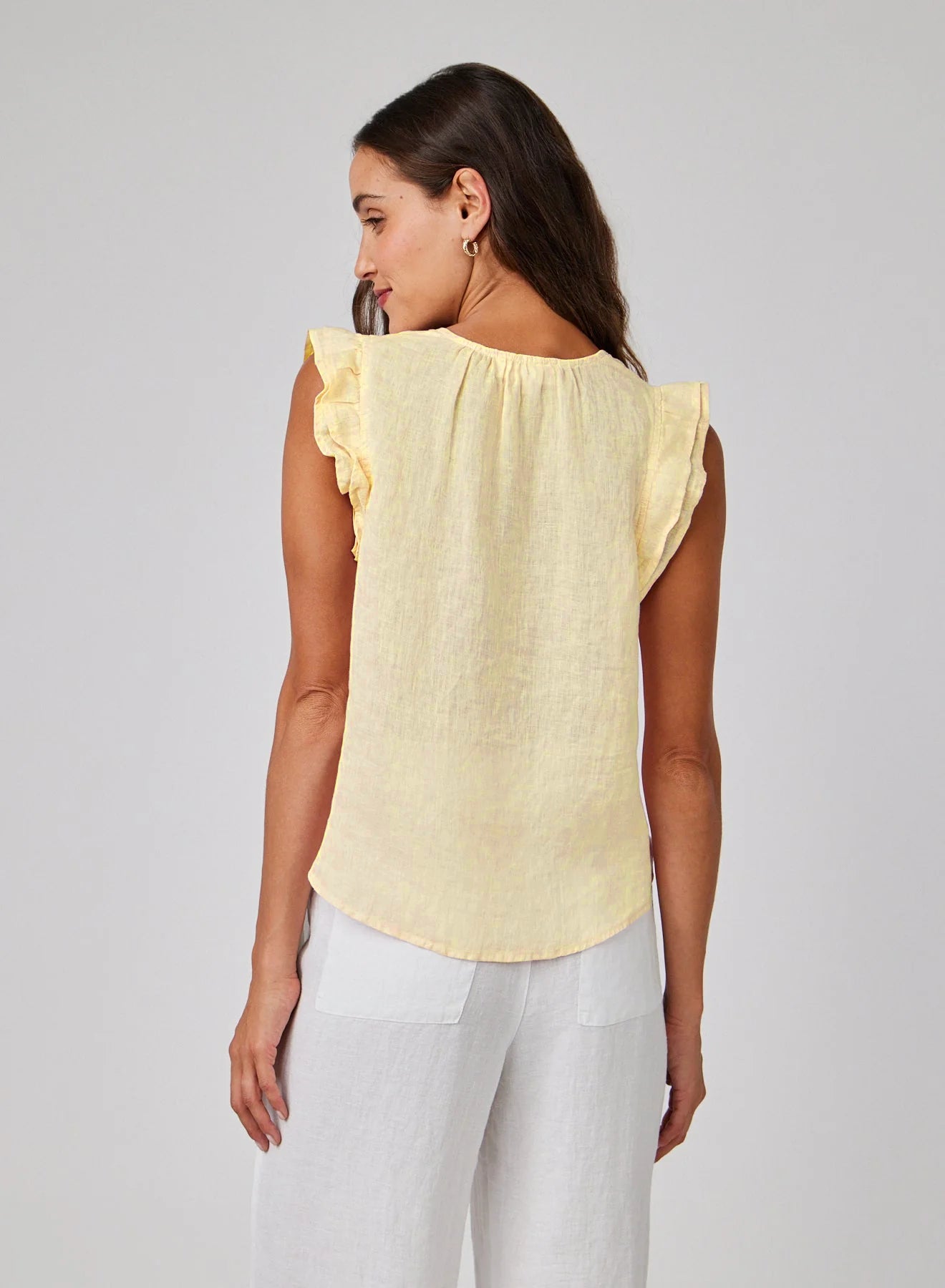 Linen Ruffle Sleeve Top in Dahlia Yellow