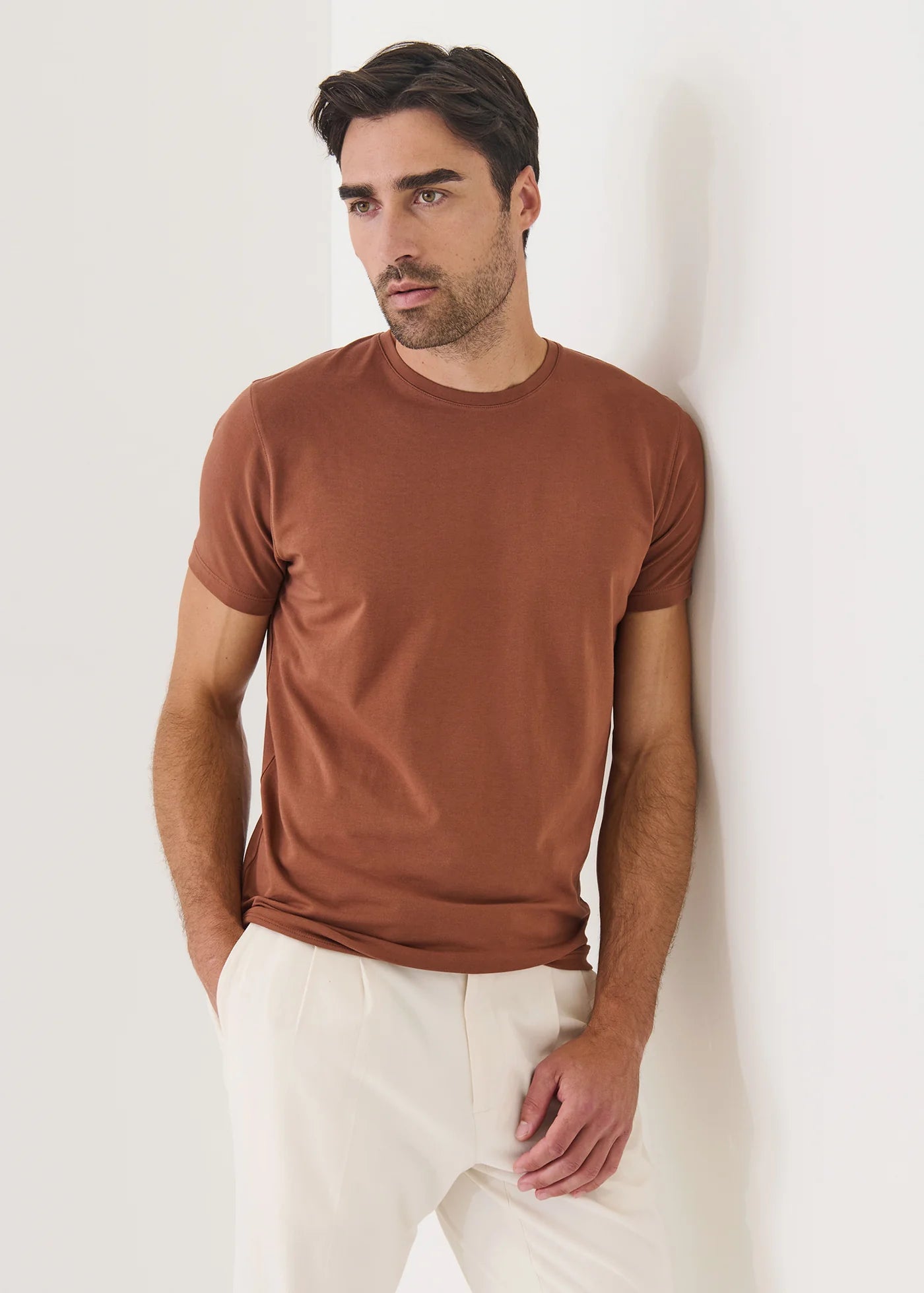Iconic Pima Cotton Stretch T-Shirt in Seasonal Brick